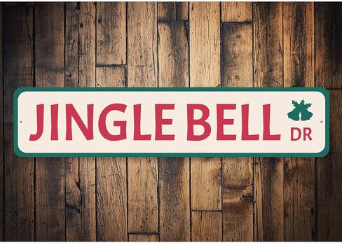 لافتة عطلة Jingle Bell Drive، لافتة ألومنيوم مزخرفة لعيد الميلاد - 4 بوصة × 18 بوصة in Kuwait