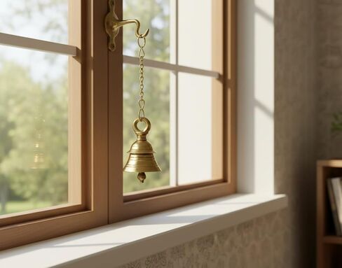Brass Hanging Bell with Chain, Decorative Brass Bell, Traditional Pooja Bell for Mandir and Meditation, Pack of 2- (3 Inch) in Saudi Arabia