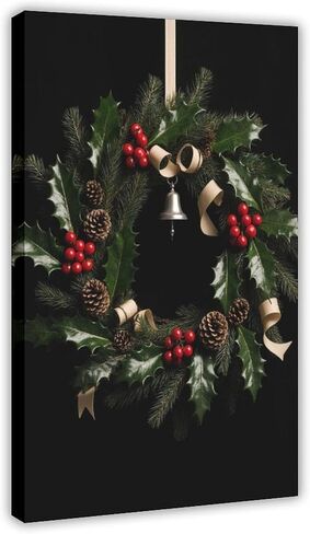 Festive Holiday Wreath Evergreen Pinecones Berries Bell Décor Decorative Canvas Posters Suitable For Bedrooms Living Rooms Bathrooms Kitchens And Offices Decoration 08x12inch(20x30cm) Unframe-style in Saudi Arabia