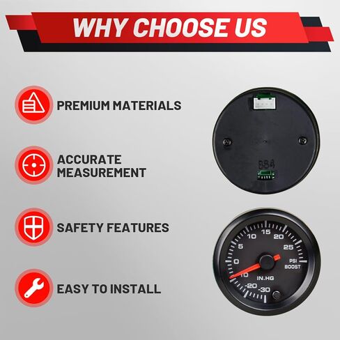 Turbo Boost/Vacuum Gauge Kit 7 Color 30 PSI 2-1/16" 52mm Includes Mechanical Hose T-Fitting & Wiring for Car Truck in Saudi Arabia