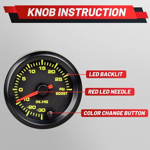 Turbo Boost/Vacuum Gauge Kit 7 Color 30 PSI 2-1/16" 52mm Includes Mechanical Hose T-Fitting & Wiring for Car Truck in Saudi Arabia