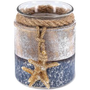 CoTa Global Silver Sea Starfish Candle Holder - Nautical Table Top Center Piece Coastal Decor for Home, Beach House, Rustic Decorative Lantern with Starfish Figure anr Ropes - Handmade Color May Vary