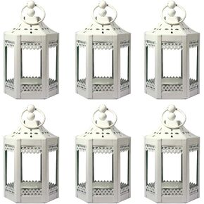 Vela Lanterns Mini Small 4.5 Inch Metal Moroccan Lantern Decorative Candle Tealight Holder for Centerpieces, Home Decor, Weddings, Silver, Set of 6