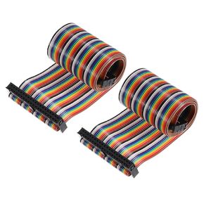 uxcell 2Pcs Flat Ribbon Cable 2.54mm Pitch 40 Pin Type-C Rainbow IDC Flat Ribbon Wire Connector 50cm Length Wires