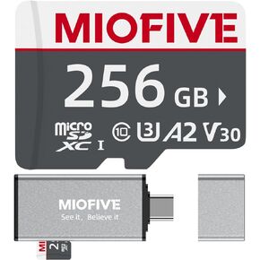 Miofive microSDXC Memory Card - Ultimate Micro SD Card with USB 3.0 Type-C Card Reader 170MB/s, C10, U3, A2, V30, 4K for Dash Cams, Android Smartphones, Tablets, and Gaming Devices (256GB)
