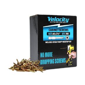 Velocity Cabinet Screws for Wood and T20 Torx Bits – Zinc Plated Washer Head Screw Set, Interior Wood Screws, Designed for Wood Screw Construction and DIY Projects (Size #8 x 2 1/2", 100 Count)
