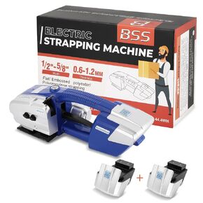 BAOSHISHAN 4000mah Battery x 2 Electric Strapping Machine for 1/2-5/8in PP PET Straps Battery Powered Automatic Strapping Tool Tensioner Welder and Cutter 3 in 1(Dark Blue)