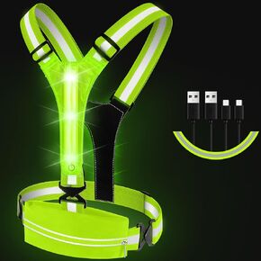 XevenOx LED Reflective Vest Running Gear for Walking Running Cycling, 6/11hrs Light USB Rechargeable Light Up Running Vest Chest Phone Holder - Adjustable Waist/Shoulder