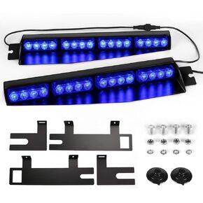ASPL 32LED Visor Lights 26 Flash Patterns Windshield Emergency Hazard Warning Strobe Beacon Split Mount Deck Dash Lamp With Extend Bracket (Red/White/Red/White)