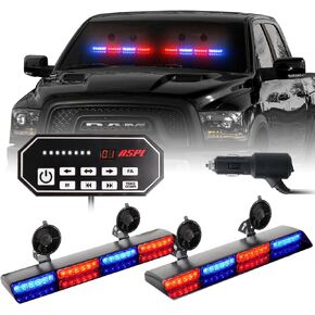 ASPL 2x16.8 inch Traffic Advisor Emergency Strobe Lights with Control 48LED Flashing Warning Interior Windshield Light Bar with 4 Vacuum Suction Cups Dash LED for Trucks Vehicles (Amber)