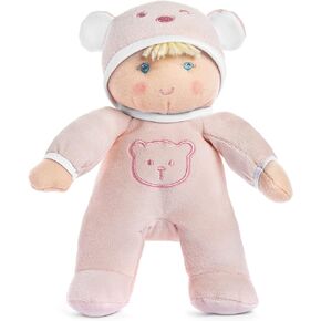 Genius Baby Toys | My First Soft Plush Baby Girl Doll and Lovey Toy with Rattle in Pink Sleeper
