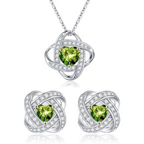 Iefil Birthstone Necklace and Birthstone Earrings Set