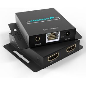 Fosmon HDMI Extender Over Ethernet Over Single Cat5/6/7 Cable up to 164-230ft / 50-70m, HDMI Extender Splitter with Auto EQ & POC, HDMI to Ethernet Extender Supports 1080P@60Hz with IR Remote Control