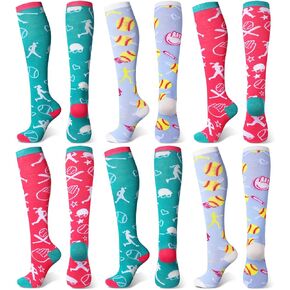 Floraltop 6 Pairs Girls Softball Socks Youth Sport Socks with Softball Hearts over the Calf Athletic Socks Softball Gifts for Girls or Women Teens