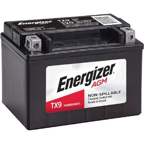 Energizer TX9 AGM Motorcycle and ATV 12V Battery, 120 Cold Cranking Amps and 8 Ahr, Replaces: YTX9-BS and others, Black