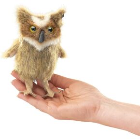 Folkmanis Mini Great Horned Owl Finger Puppet, Brown, White, Black