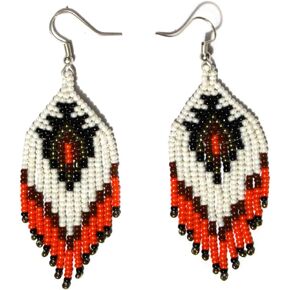 Tribal Beaded Dangle Earrings – Boho Native Handmade Seed Bead Tassel Bohemian Large Statement Drop Fringes for Women and Girls