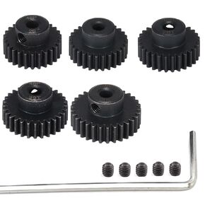 48P Hardened Steel Pinion Gear Set 3.175mm (1/8 inch) Hole 21T 22T 23T 24T 25T 48DP Pitch Gears with Hex Key for RC Brushless Brush Motor RC Car Upgrade (5pcs)
