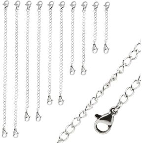 Naler Necklace Extenders, 10 Pieces Stainless Steel Necklace Bracelet Extender Chain Set for DIY Jewelry Making - Silver