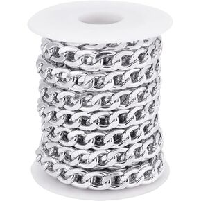 CHGCRAFT 16.4 Feet Aluminium Curb Chains Smooth Surface Charm Twisted Link Chains with Spool Silver Color Chains for DIY Necklace Bracelet Jewelry Making Chain, 0.5x0.35x0.1inch Link