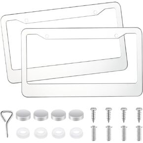 Amiss 2 Pack Solid Rust-Proof License Plate Frame, 2 Circular Holes Stainless Steel Licenses Plate Covers Protector Frame with Screw Caps for Women & Man, Automotive Exterior Accessories (Black)