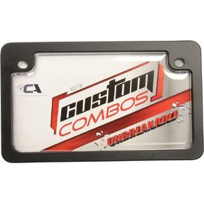 Custom Accessories Combos 92776 Clear Unbreakable Motorcycle License Plate Shield and Frame Combo with Black Frame