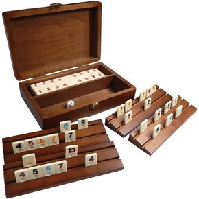 Best Chess Set Tracy Mini Travel Rummy Tile Board Game in Wood Case with Wooden Racks and Urea Tiles