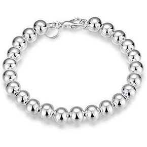 PMANY 925 Sterling Silver Plated Round Beads Bracelet, 8mm