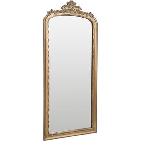Vintage Black Gold Arched Floor Mirror Full Length, Antique Ornate Carved Full Body Mirror Floor Leaning, Traditional Beaded Wood Frame(60 * 25, Black Gold)