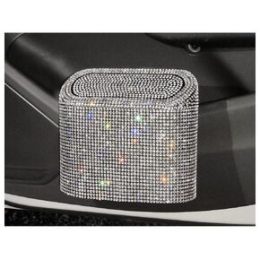 Happyera Bling Rhinestone Car Trash Can with Lid, Mini Crystal Hanging Auto Garbage Can Vehicle Plastic Trash Bin Dustbin Organizer Container for Car Office Home - White
