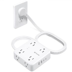 TROND 5ft Flat Extension Cord with 2 USB C, Ultra Thin Flat Plug Power Strip, 8 Widely Outlets and 4 USB Ports, 1700J Surge Protector, Slim Desk Charging Station for Office, Travel, Home, White