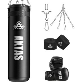AKTAS Punching Bag UNFILLED Set Kick Boxing Heavy MMA Training with Hanging Chain Muay Thai Martial Arts