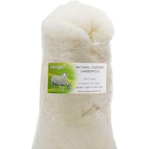 iMongol- Carded Lambs Wool Stuffing Batting for Needle Felting, Knitted Toys, Crafts, Bright Creations, Pillow Filler, Stuffed Animals, Cushions,Super Clean Fine, Natural White(1lb)