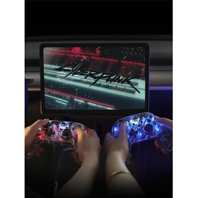 TPARTS Multi-Device Crystal Clear Wireless Game Controller for Tesla Model 3/Y/S/X, Compatible With Switch/STEAM Deck/PC/Tesla, 7-Colors LED Mode (Set of 2)