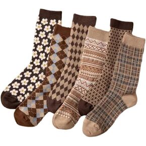 MeganJDesigns 6 Pairs Cotton Socks for Women Men Girl 6Pcs Thick Knit Boots Breathable Winter Crew Socks Set Gifts