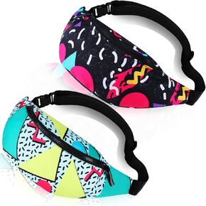 Sotiff 2 Pcs 80s 90s Fanny Pack Retro Waist Packs for Men Women Adjustable Casual Waist Bag Neon Fanny Pack Cute Vintage Hiking Belt Waist Packs for Travel Party Festival Hiking (Lovely Style)