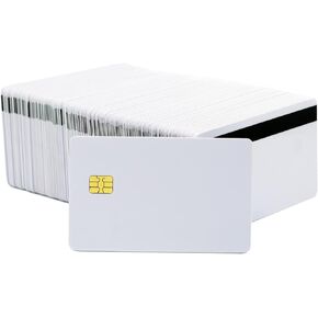 10 Packs SLE4442 Chip Contact IC Card with 5/16inch 2 Tracks Hico Magnetic Stripe 2 in 1 Blank PVC IC Smart Intelligent Card