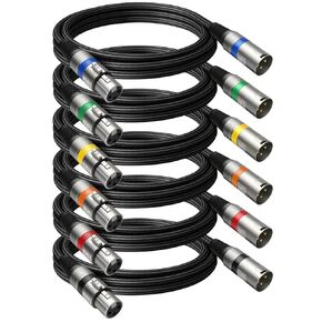 Heams Professional 6 Pack 3FT XLR Cables, Noise Free and Long-Lasting Braided XLR Microphone Cable, All Copper Conductors Balanced Male to Female Mic Cable for Studio Monitor, Mixer, DMX, Colorful
