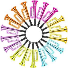 18 Pcs Metallic Trumpet Shiny Plastic Blow Horn Trumpet Noise Makers Toys for New Year Parties and Event Stage Props Birthday Party Favors, 7 Inch, Green