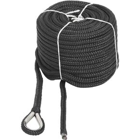 NovelBee 3/8" x 50' Double Braid Nylon Anchor Line with Thimble (Black)