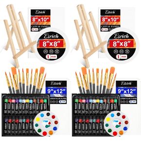 ESRICH 82 PCS Acrylic Paint Canvas Set Acrylic Paint Set 48Color Acrylic Painting Kit, Painting Supplies Kit with Wood Easel,Brush,Canvases,Watercolor Paper, Acrylic Paint Kit for Kids Adults Artists