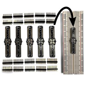 Stargazer Solderless Breadboard SMD to DIP Dual Sided Breakout for 32-QFP, QFN, DFP, DFN (0.5mm and 0.4mm Pitch) with Gold Plated Headers [5 Pack]