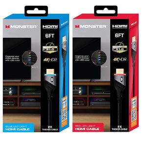 Monster 6ft High Speed 4K HDR Hdmi Cables with Built-in Led Light, Gaming, Video, and Computer, 4 Pack