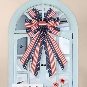 Large Patriotic Bow Wreath 4th of July Decor American Flag Bow for Indoor Outdoor Red with Blue Stars Bunting Holiday Memorial Day Decorations Independence Day Party Backdrops (1, 11.4x20.8'' Blue)