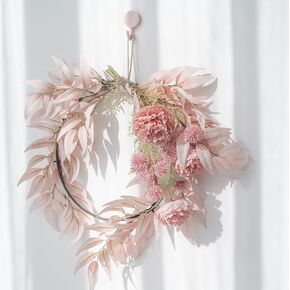 FLCSIed Spring Summer Wreath with Pink Eucalyptus Peony Aritificial Flower Wreath, Home Decor,Wedding for Outdoor, Farmhouse