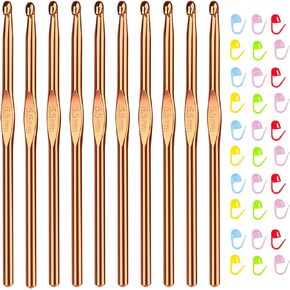 Aeelike 10pcs Size E / 3.5mm Crochet Hooks,Aluminum Crochet Needles and 30pcs Stitch Markers for Beginner and Advanced, Crocheter Hook Set for Learning How to Crochet