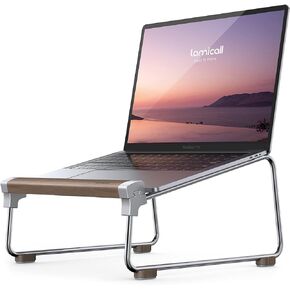 Lamicall Laptop Stand for Desk - Aluminum and Walnut Desktop Notebook Stand Holder, Ergonomic Laptop Holder for MacBook Air/Pro, Dell, Hp, Msi, Asus, Acer, Chromebook, Surface Pro and 10-16'' Laptop