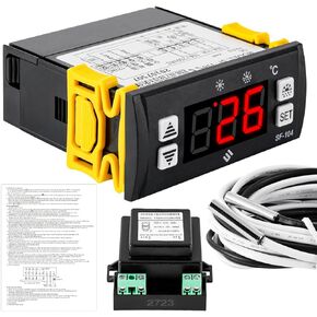 Consfly Electronic Temperature Controller, 110V Digital Display Temperature Thermostat, SF-104 Refrigerator Temperature Controller with Defrosting Function, Equipped with External Transformer