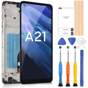 for Samsung Galaxy A21 Screen Replacement, LCD Display A21 with Frame Touch Digitizer for Samsung Galaxy A21 2020 A215 SM-A215F SM-A215U A215U1 6.5 inch Full Assembly with Repair Tools
