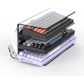 Keyboard Stand for Desktop 3 Layer Acrylic Stand Gaming Keyboard and Mouse Storage Thicken Dustproof Storage Holder Holds up 4 Keyboards,3 Mice,folder etc for Office,Home,School,Kitchen (Transparent)